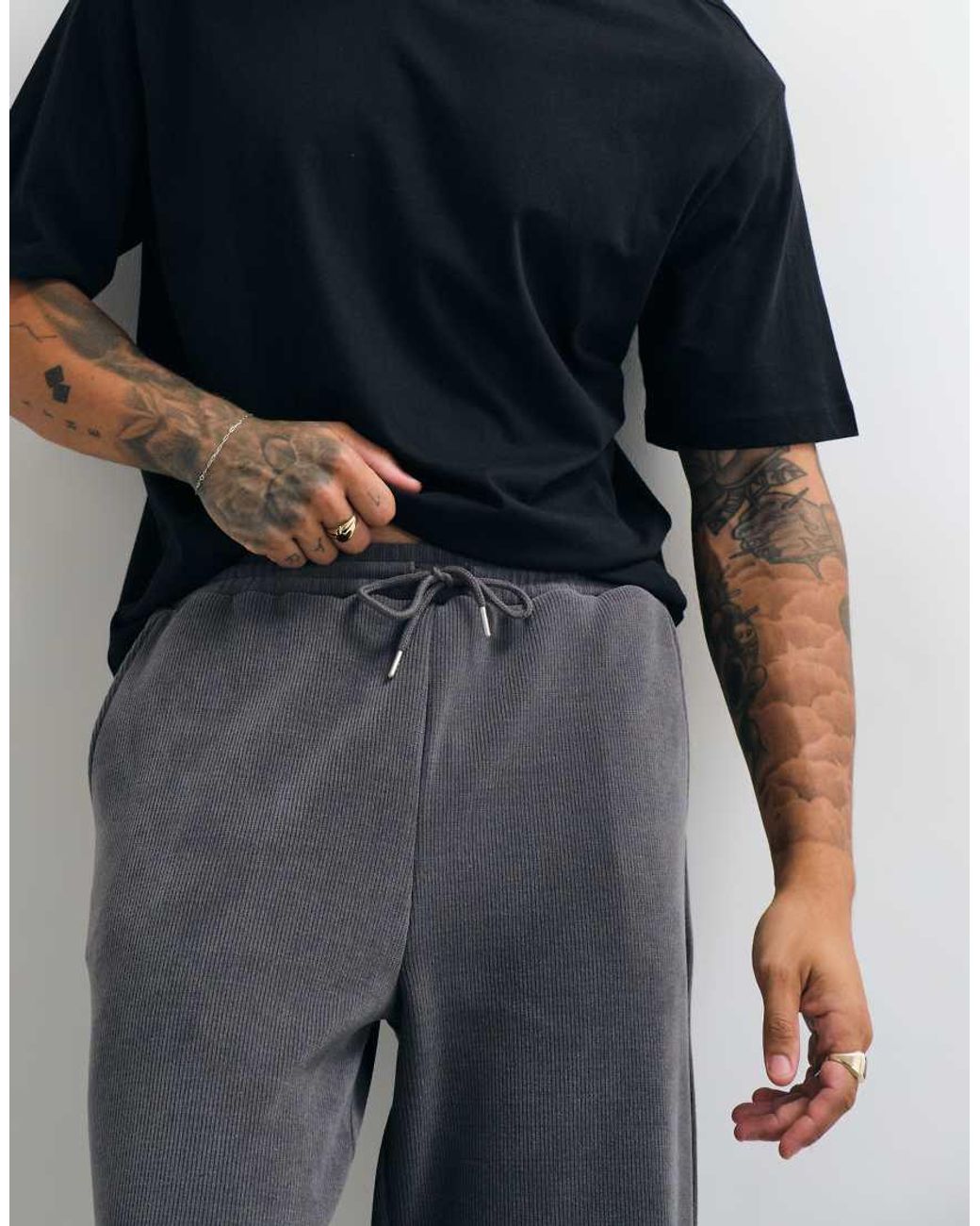 ASOS Gray Co-Ord Ribbed Texture Wide Leg Jogger for men