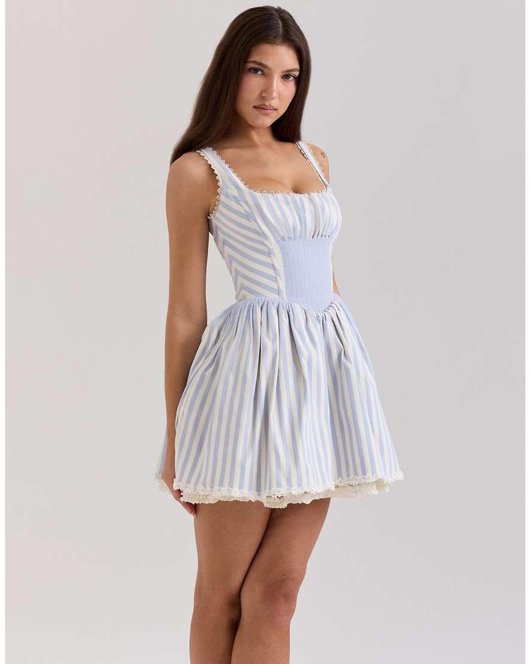 House Of Cb White Liesl Striped Pintucked Mini Dress