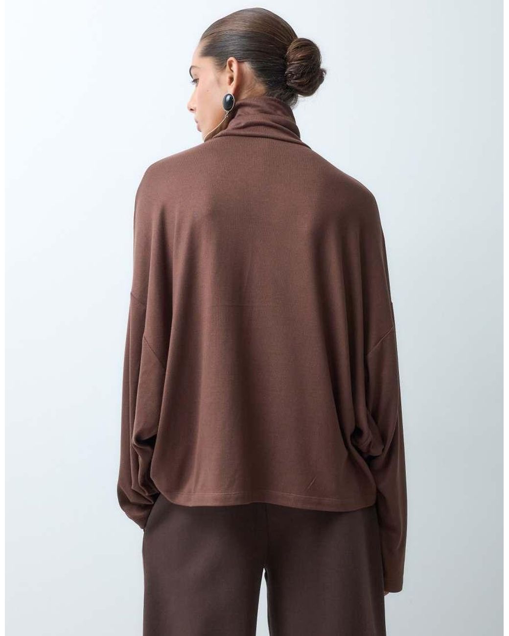 ASOS Brown Drapey Batwing Turtle Neck Long Sleeve Top