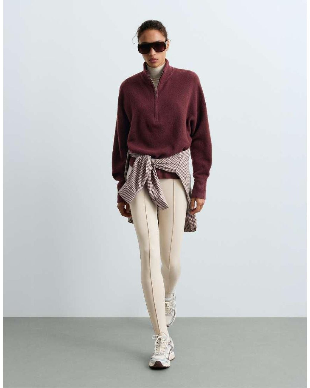 Oysho Natural Ankle-Length High Rise Warm Stirrup Leggings