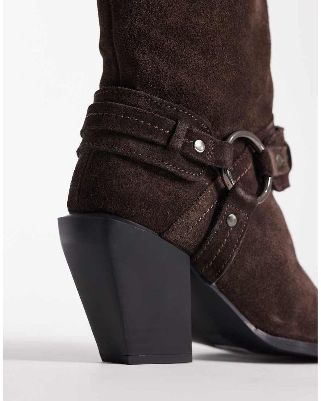 ASOS Natural Elena Suede Western Ankle Boot With Harness
