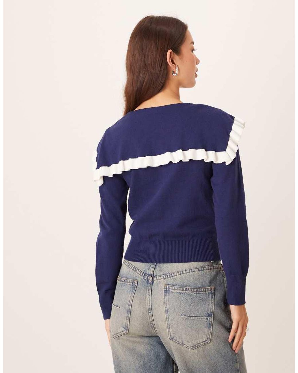 Glamorous Blue Contrast Trim Cardigan
