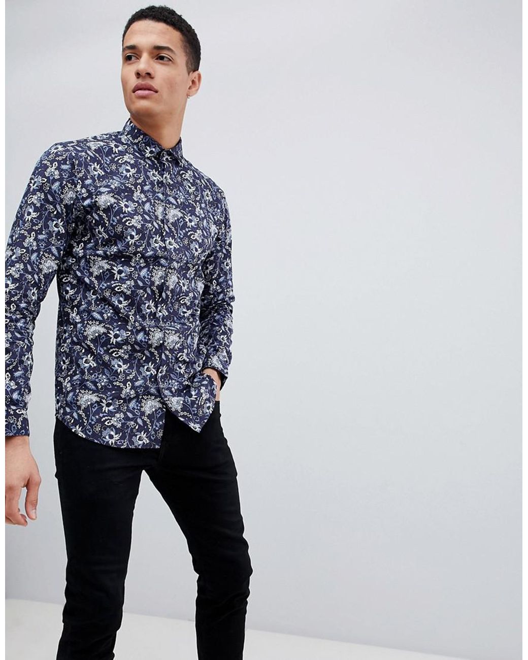 Jack & Jones Premium Slim Floral Print Shirt in Blue for Men | Lyst