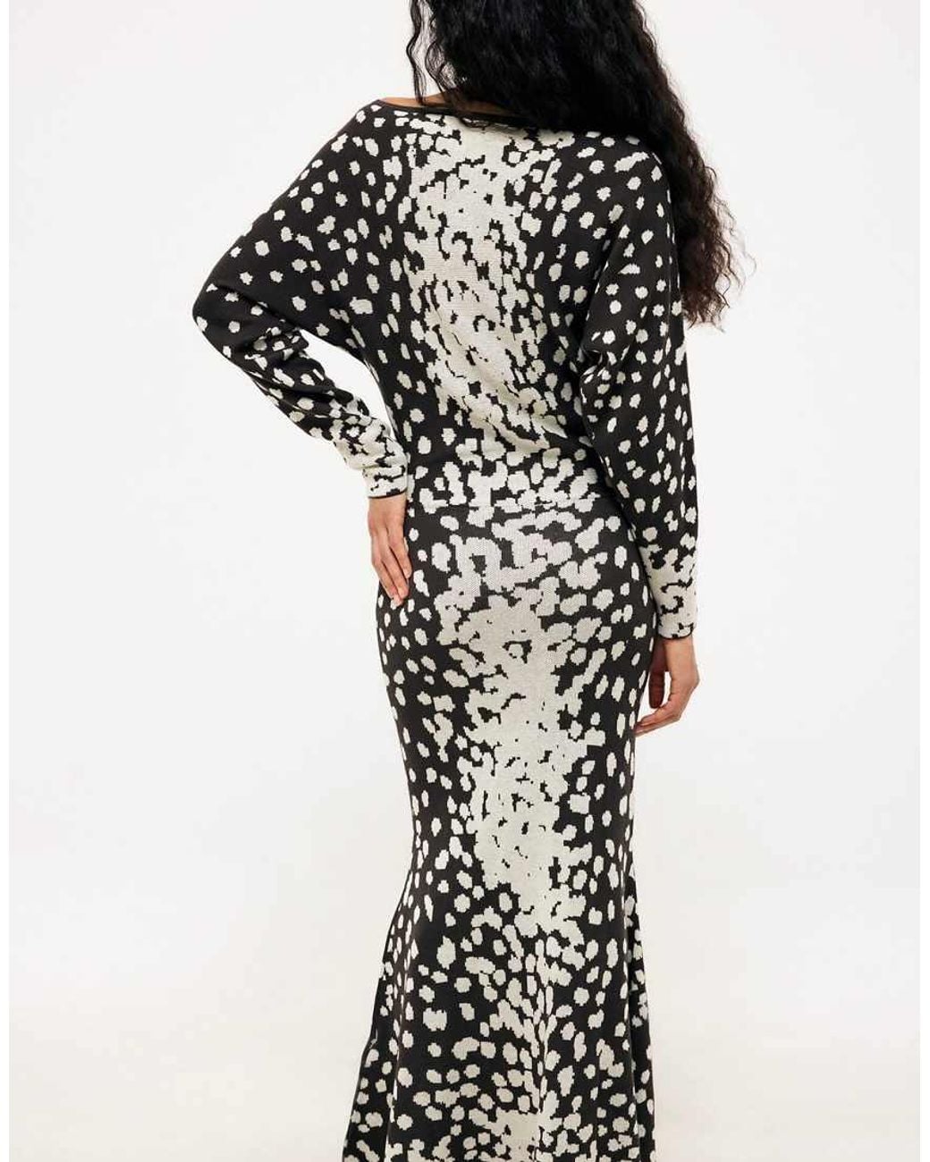 NA-KD Black Knitted Jacquard Batwing Maxi Dress