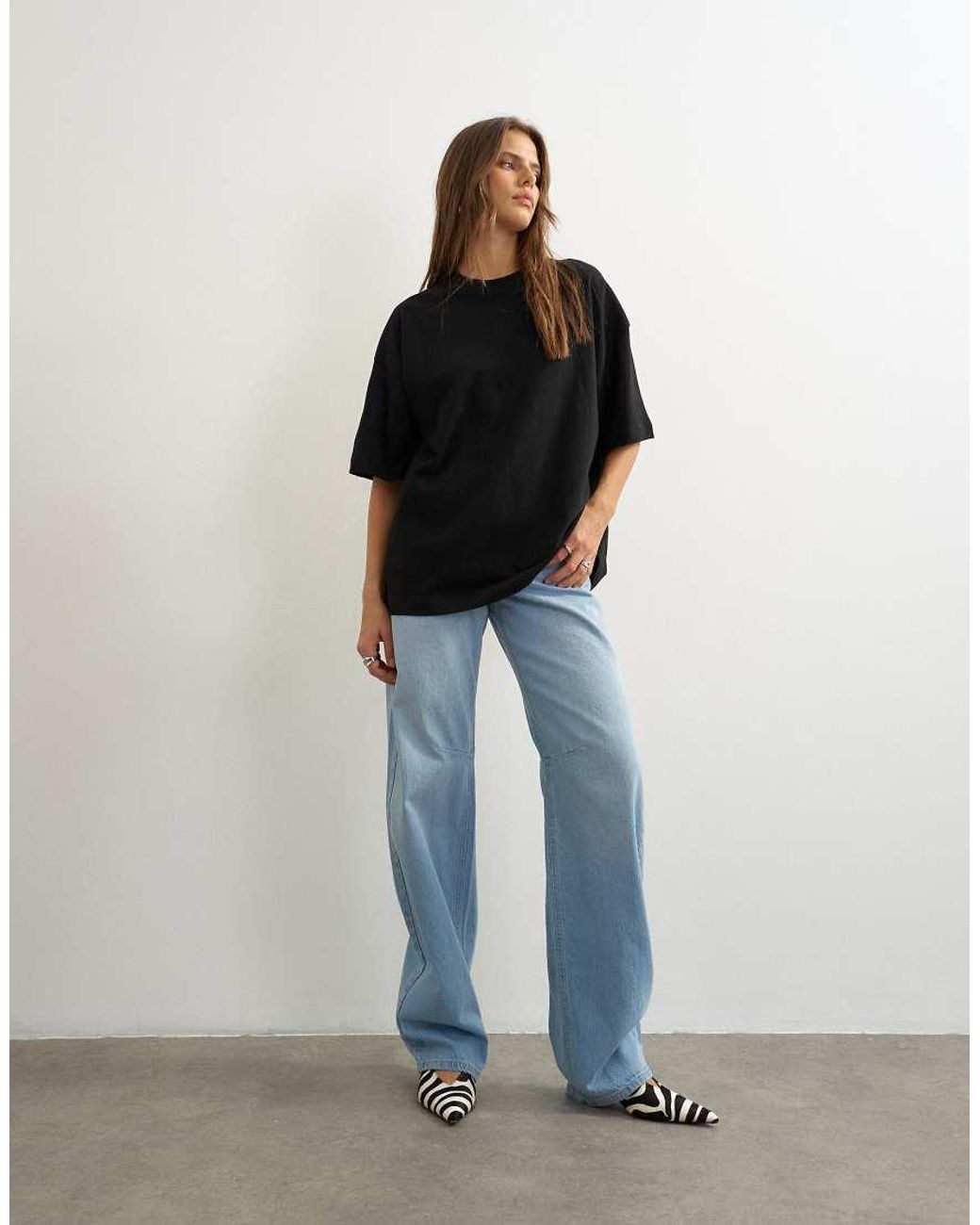 TOPSHOP Black Oversized Drop Shoulder Tee