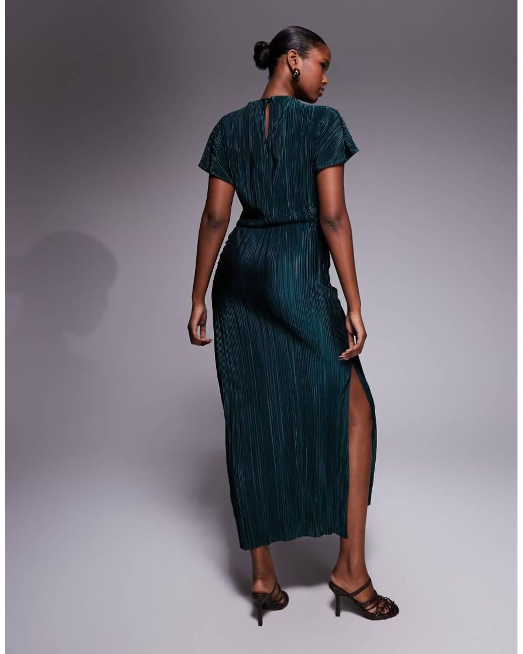 ASOS Blue Hardware Plisse Twist Detail Midi Dress