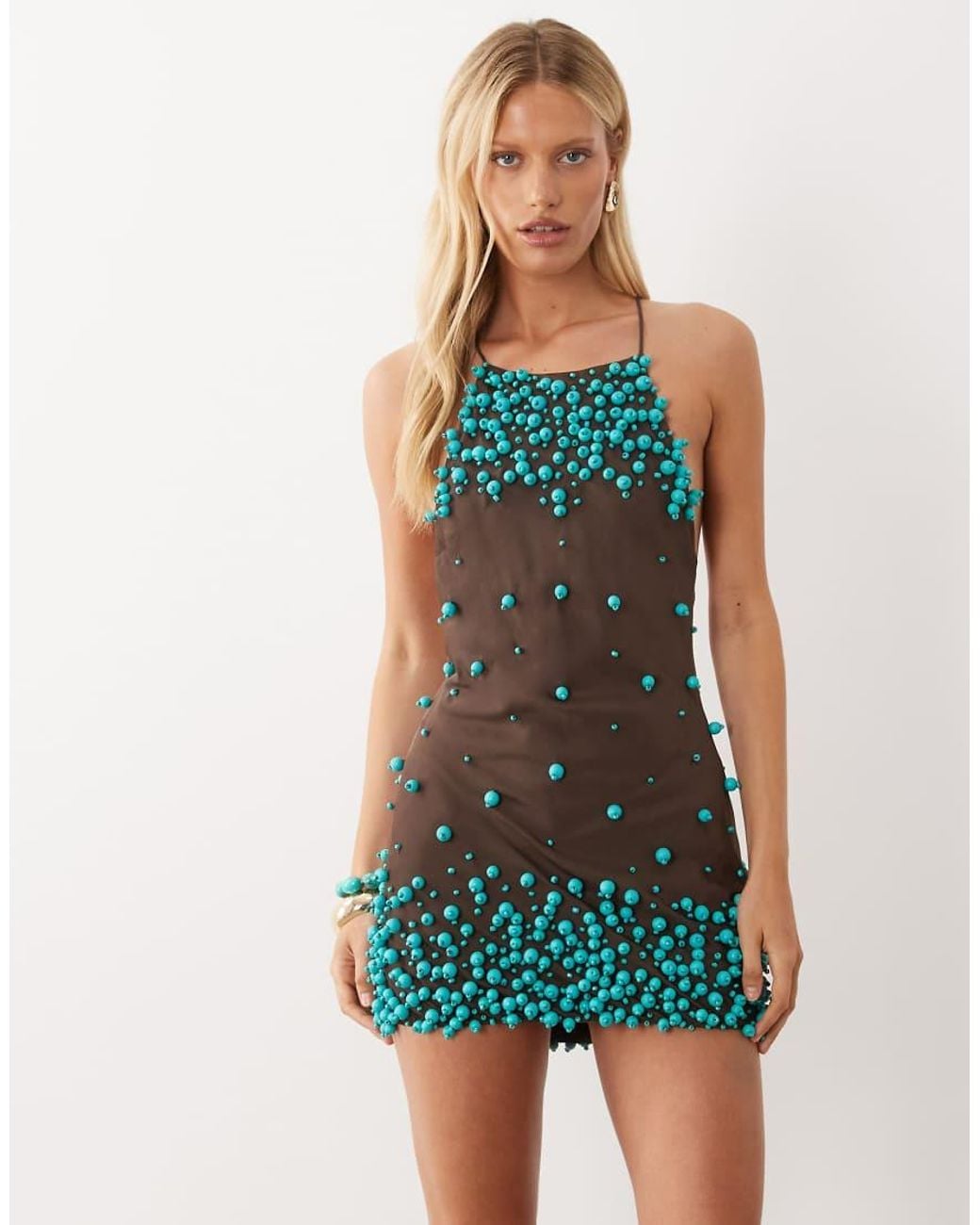 ASOS Green Bubble Bead Halter Shift Mini Dress