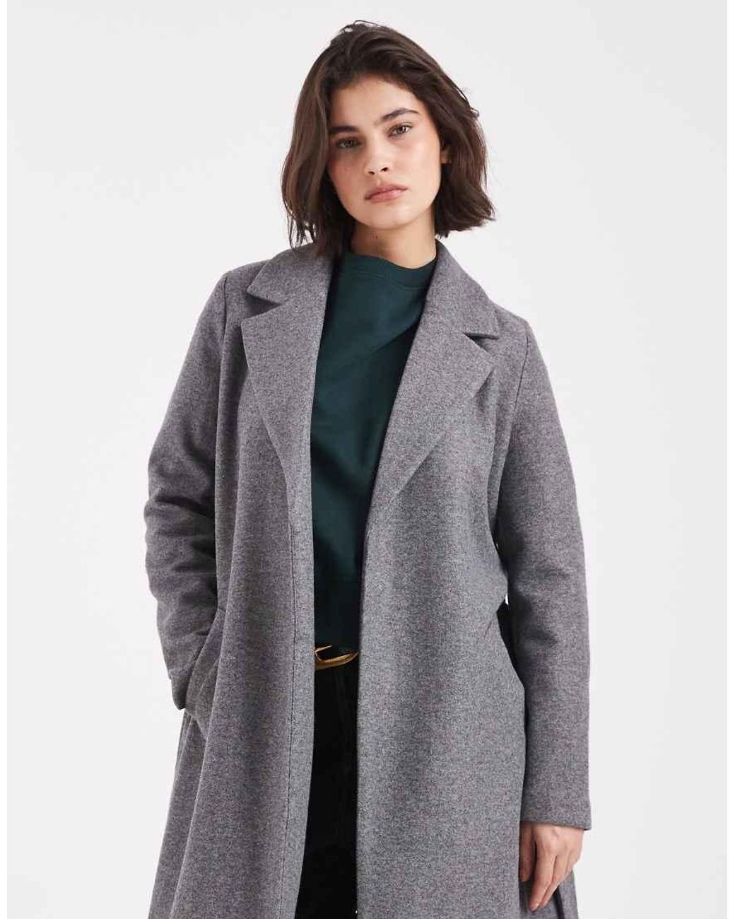 Vero Moda Gray Belted Formal Midi Coat