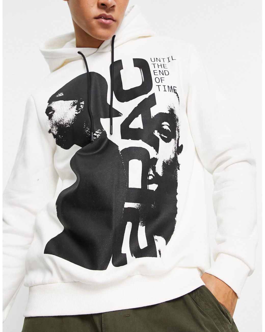 Bershka Tupac Printed Hoodie in White for Men | Lyst