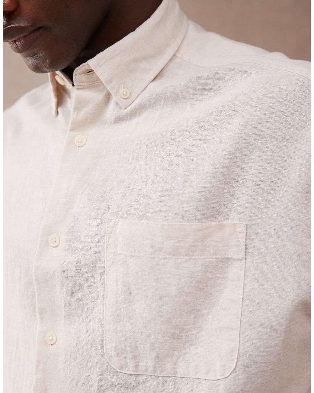 ASOS Natural 90s Oversized Linen Blend Shirt for men