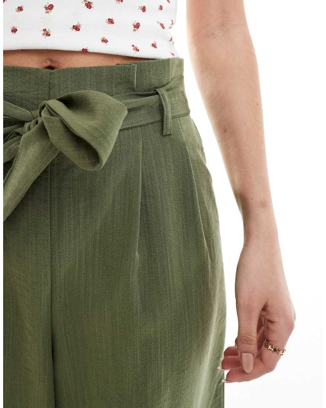 ONLY Green Tie Waist Wide Leg Trousers