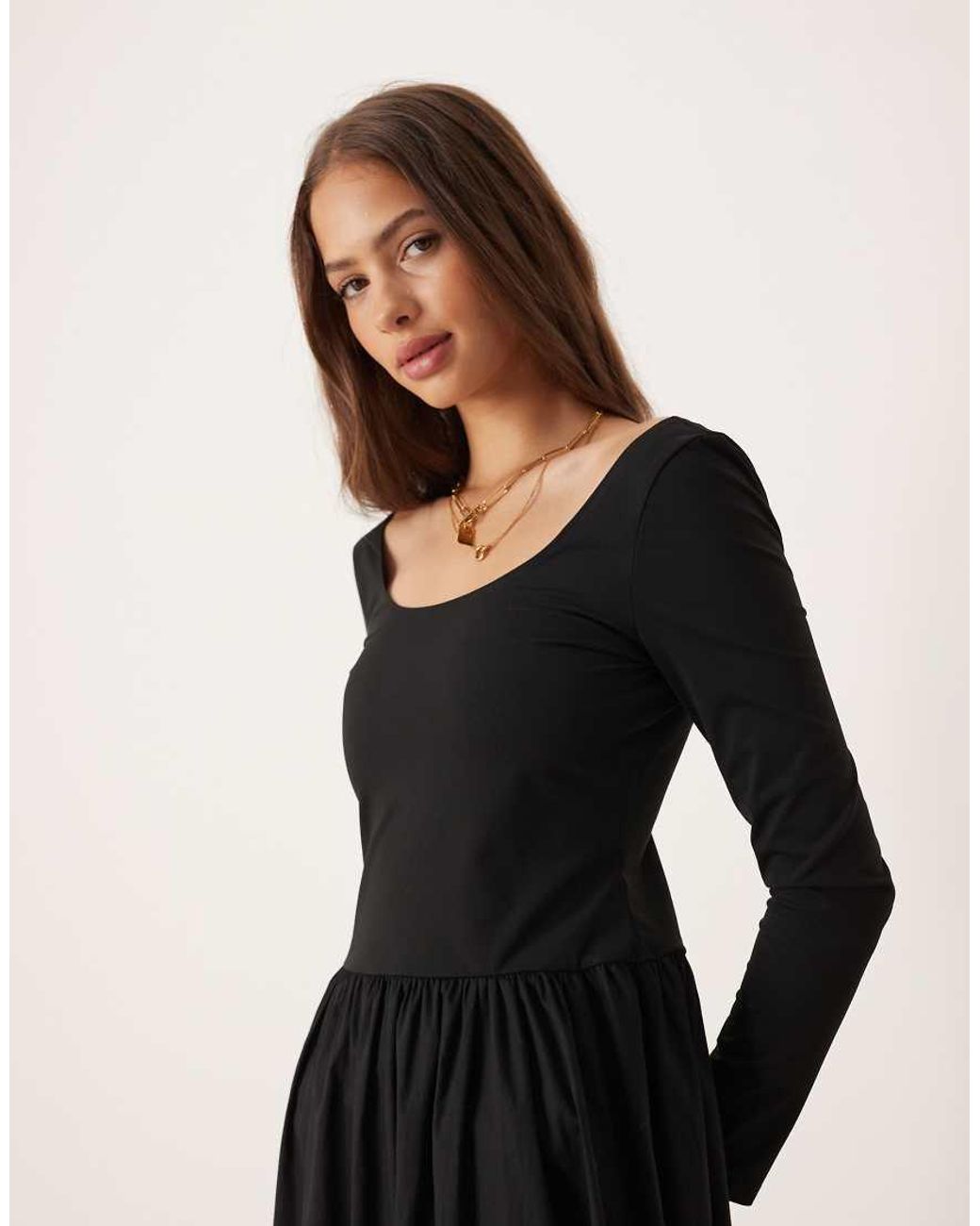 ASOS Black Long Sleeve Hybrid Midi Dress