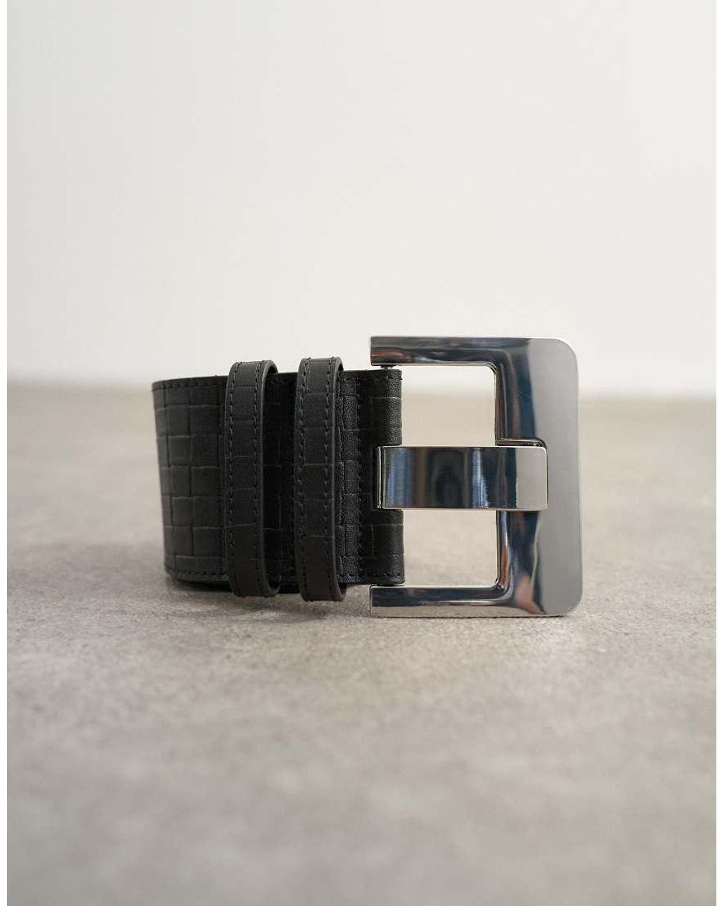 TOPSHOP Black Embossed Real Leather Chunky Leather Belt