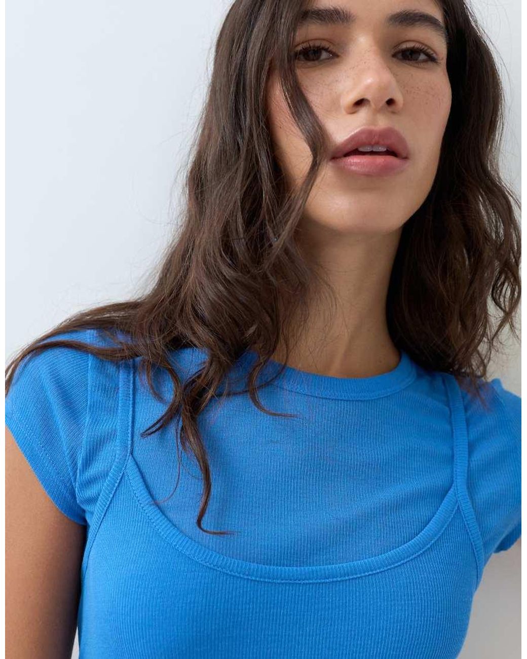 ASOS Blue Short Sleeve Tee With Cami Overlay