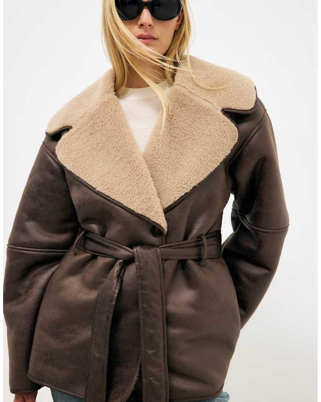 NA-KD Brown Oversized Belted Bonded Jacket