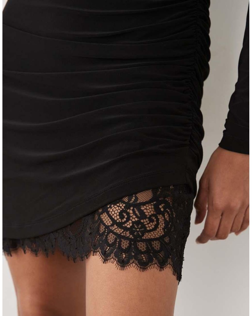 Forever New Black Jersey Long Sleeve Lace Hem Mini Dress