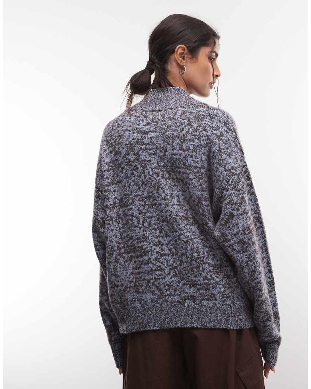 Reclaimed Vintage Blue Funnel Neck Oversized Knitted Cardi