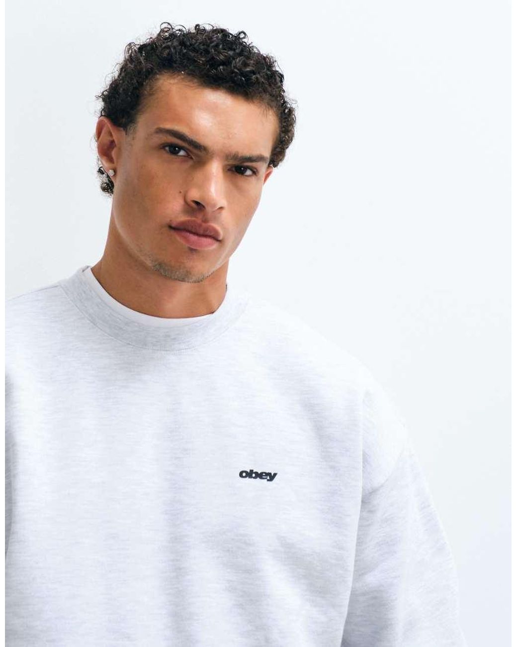 Obey White Shields Back Graphic Heavy Weight Crewneck Sweatshirt for men