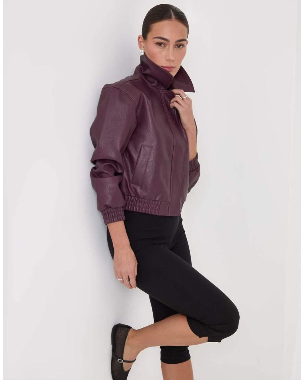Threadbare Purple Faux Leather Collared Bomber Jacket