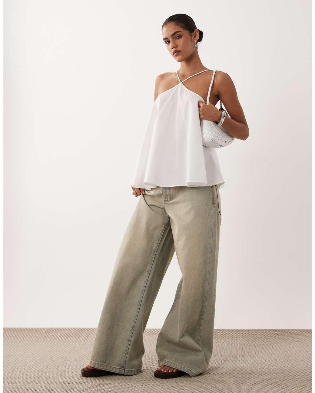 ASOS White Volume Halterneck Cami