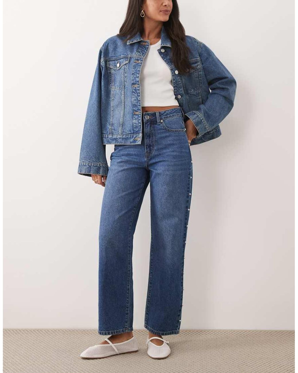 Miss Selfridge Blue Studded Denim Jeans