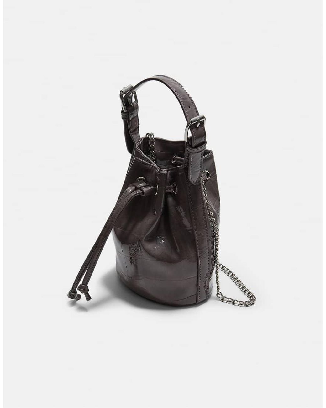 Stradivarius Black Mock-croc Bucket Bag