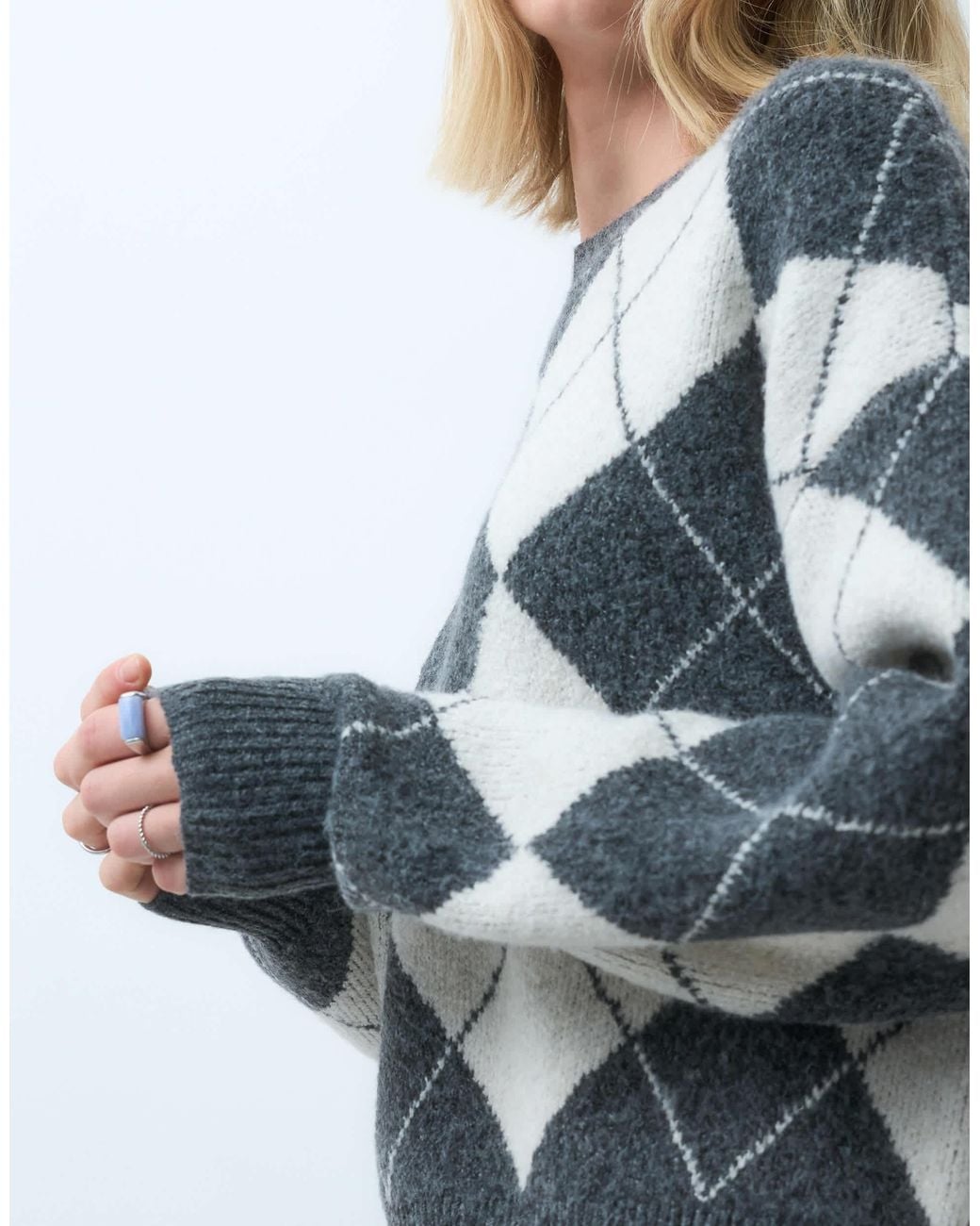 Vero Moda Blue Oversize-pullover mit argyle-muster