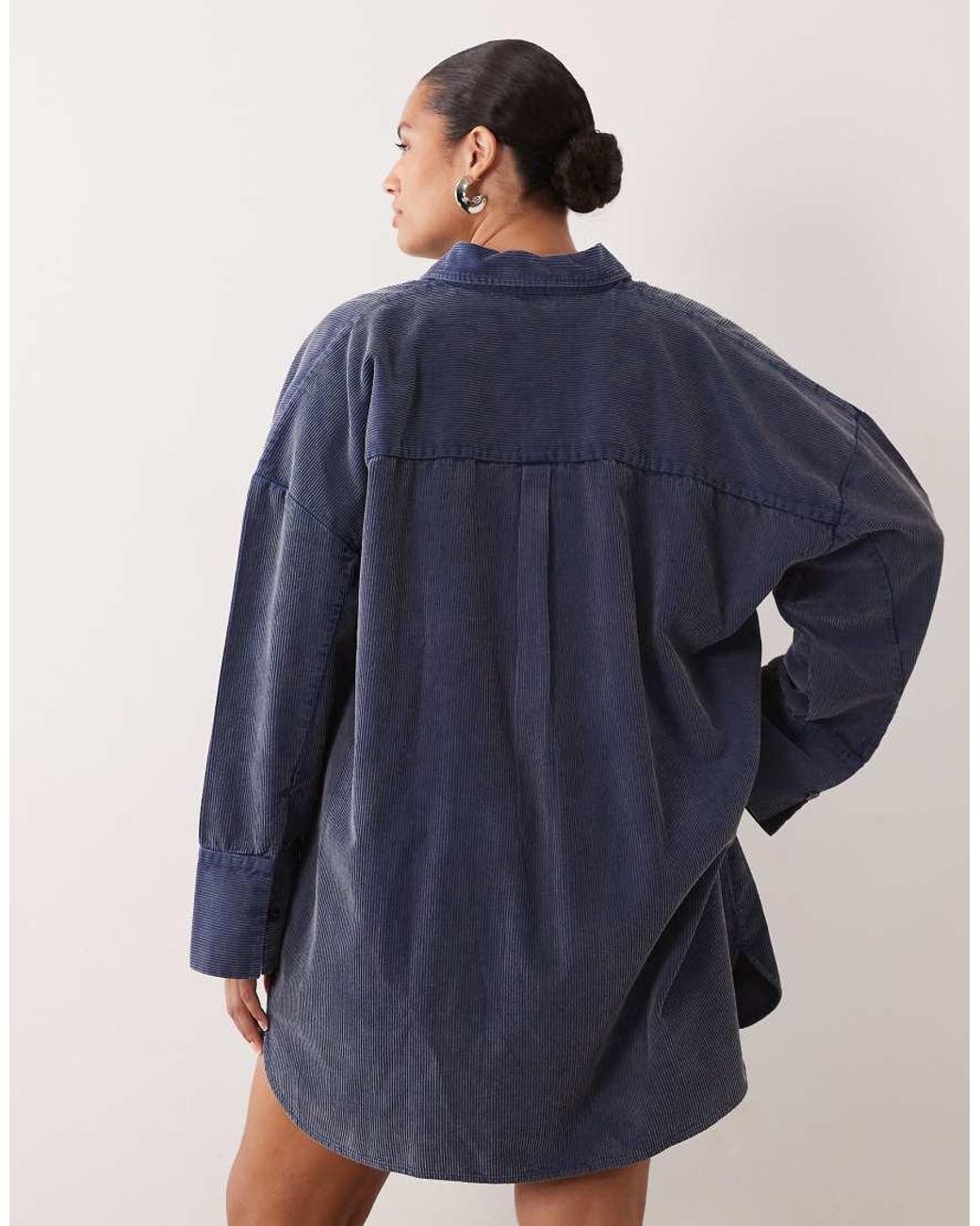 ASOS Blue Asos Design Curve Oversized Cord Shirt Mini Dress