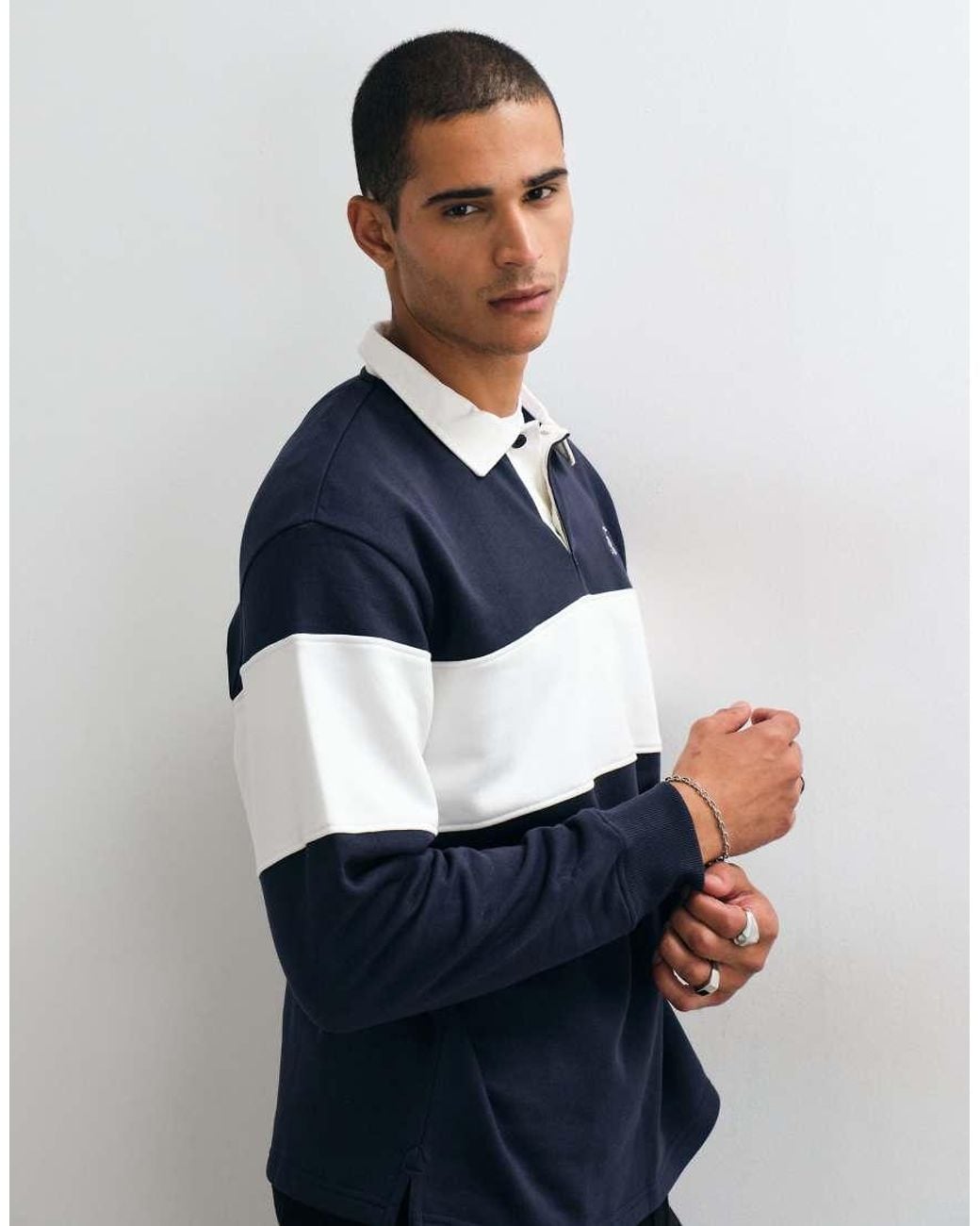 Threadbare Blue Relaxed Fit Cotton Rich Rugby Polo for men
