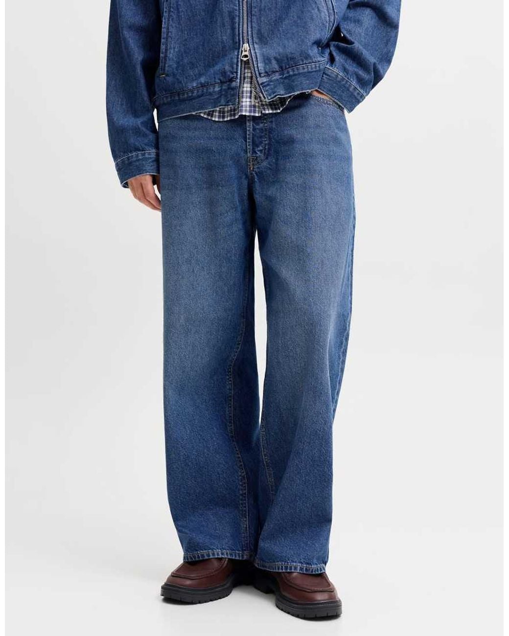 Jack & Jones Blue Original Stonewashed Mid Waist Wide Leg Jeans for men