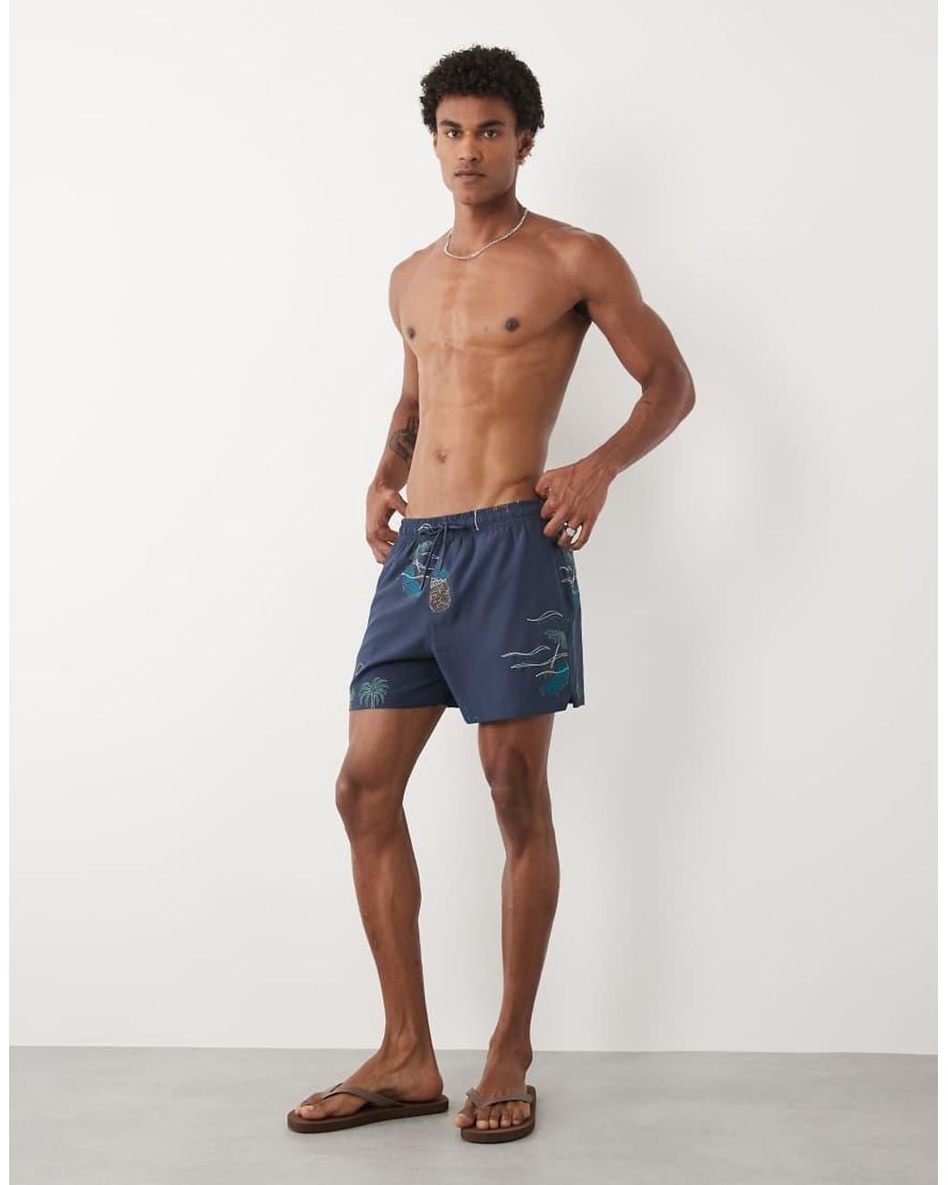 Abercrombie & Fitch Blue Pull On Swim Short With Embriodery Icons for men