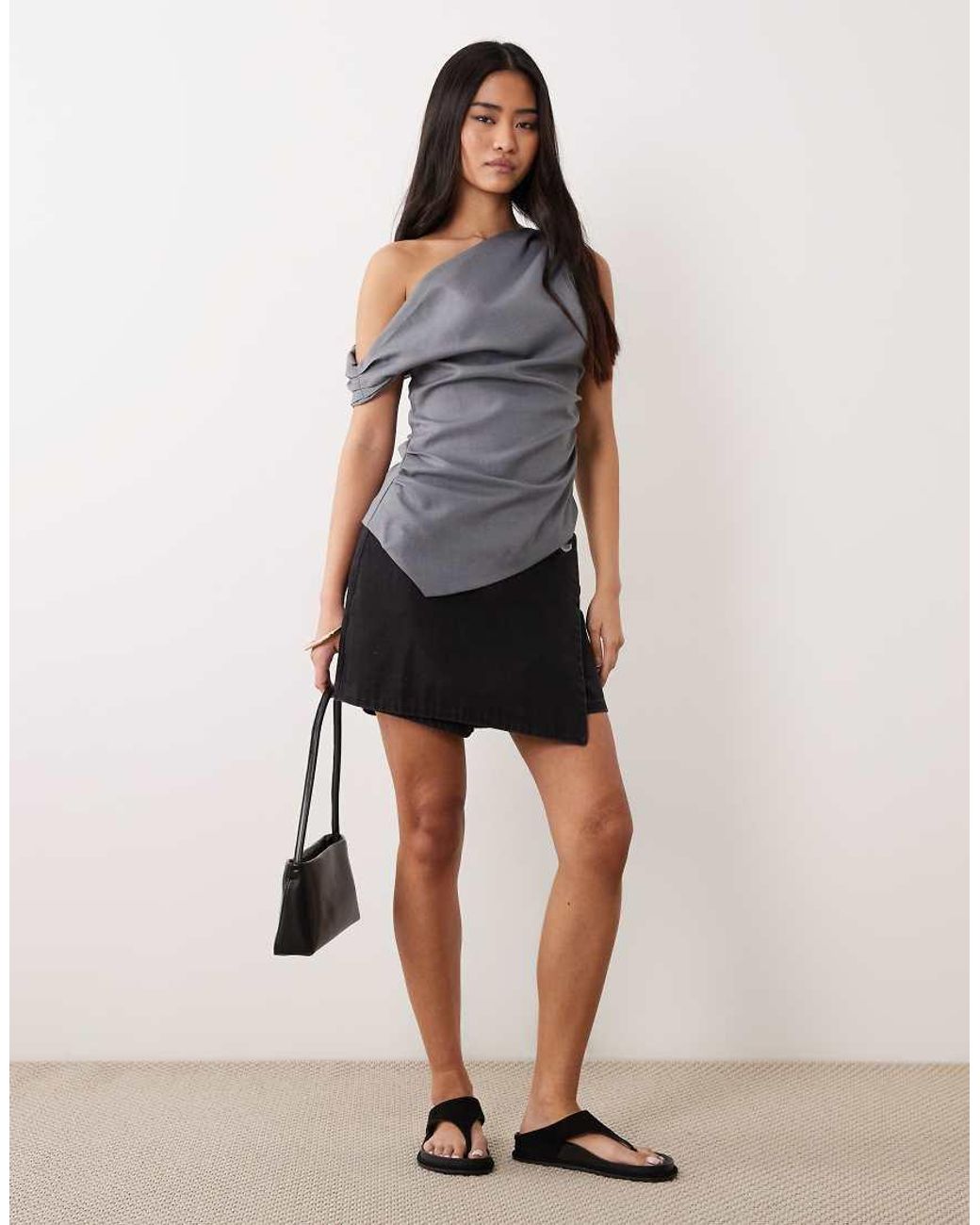 Miss Selfridge Gray Tailored Drape Top