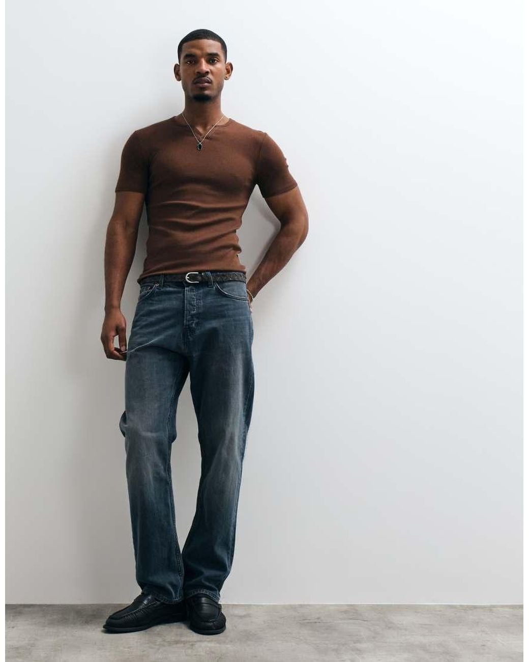 ASOS Brown Muscle Fit T-Shirt With Notch Neck for men