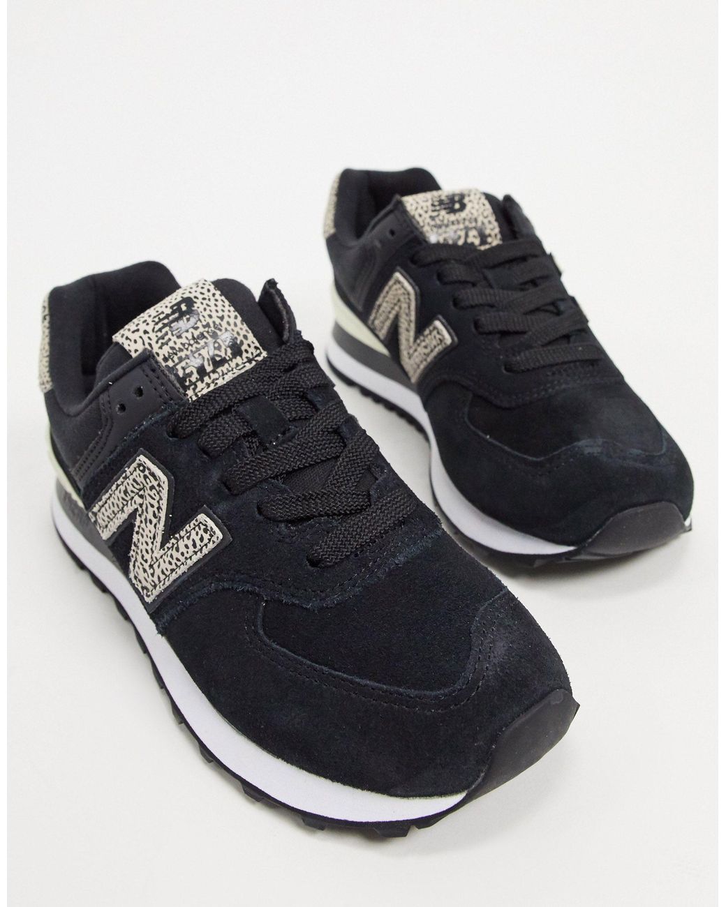 New Balance Rubber 574 Animal Print Trainers in Black | Lyst