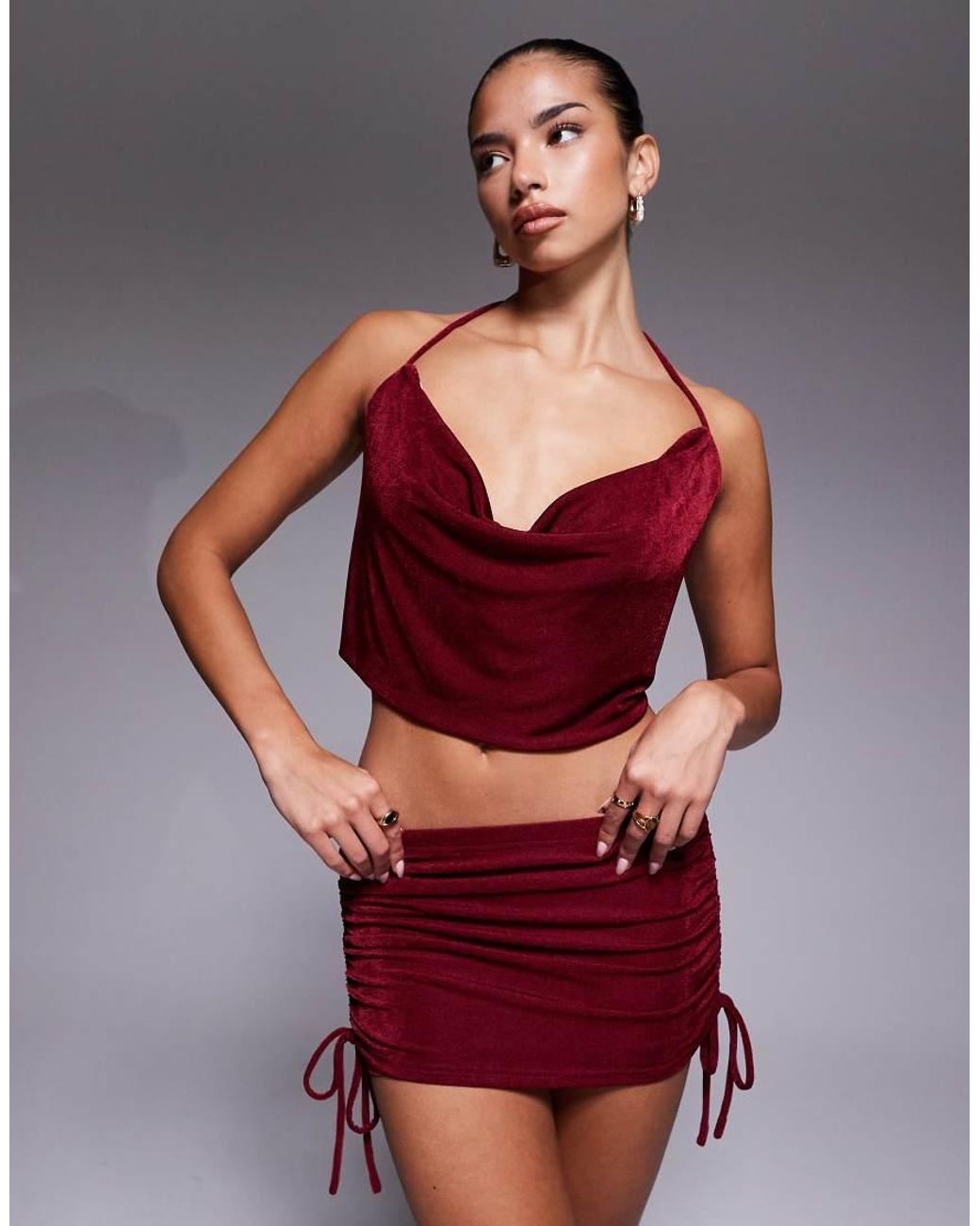 Edikted Red Co-Ord Caspia Cowl Neck Top