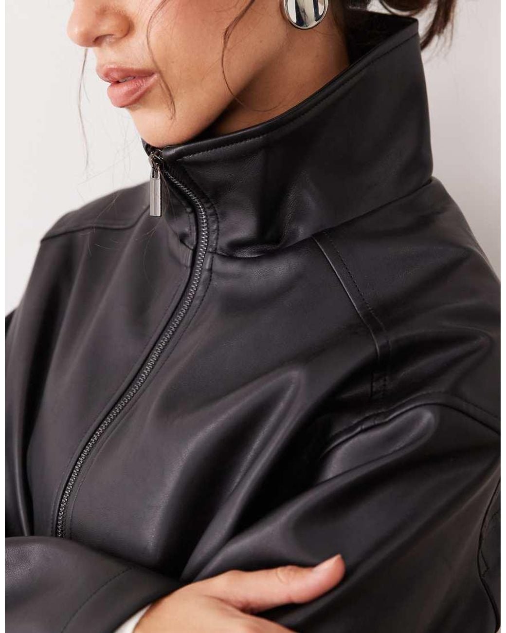 4th & Reckless Black High Shine Faux Leather Funnel Neck Cropped Puffer Jacket Co-ord