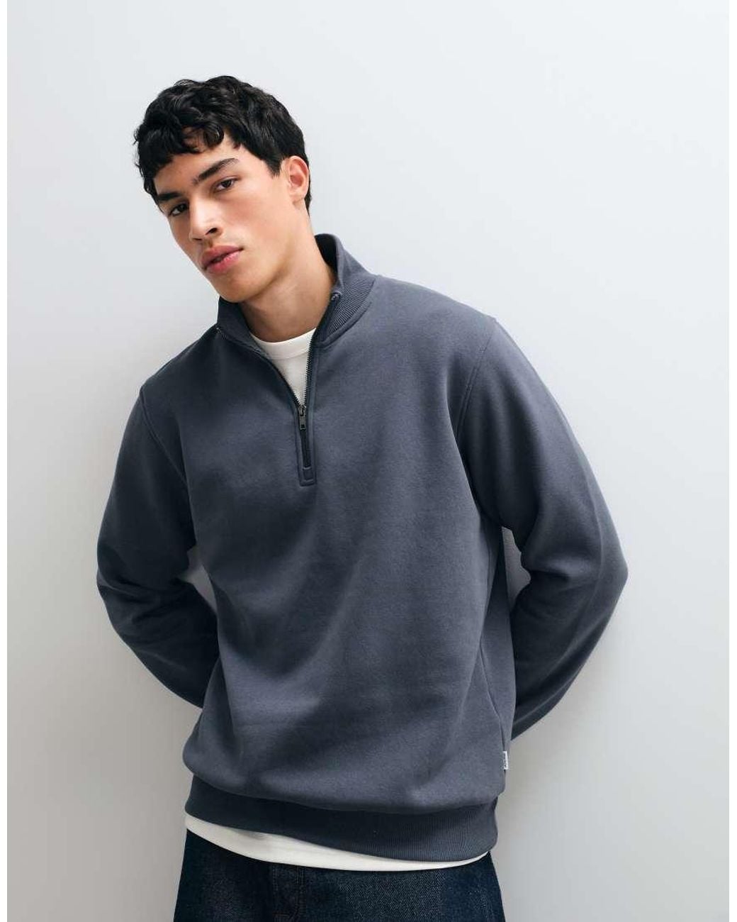 Jack & Jones Blue Oversized 1/4 Zip Sweatshirt for men