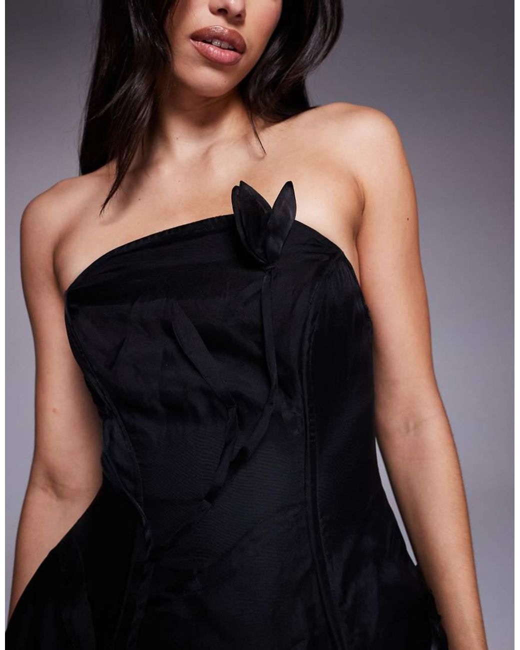ASOS Black Bandeau Mini Dress With Trailing 3D Flowers