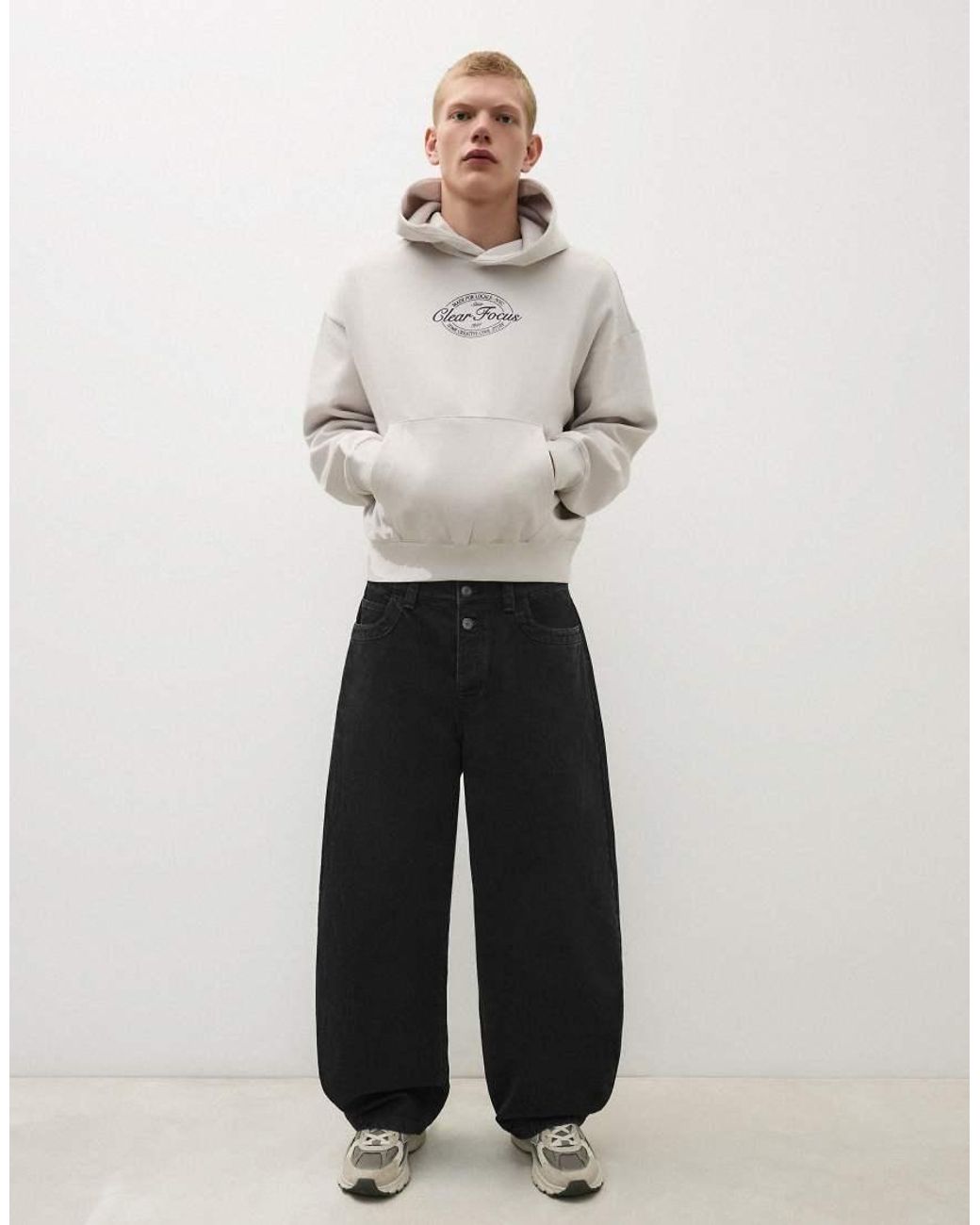 Bershka Black Barrel Fit Jeans for men