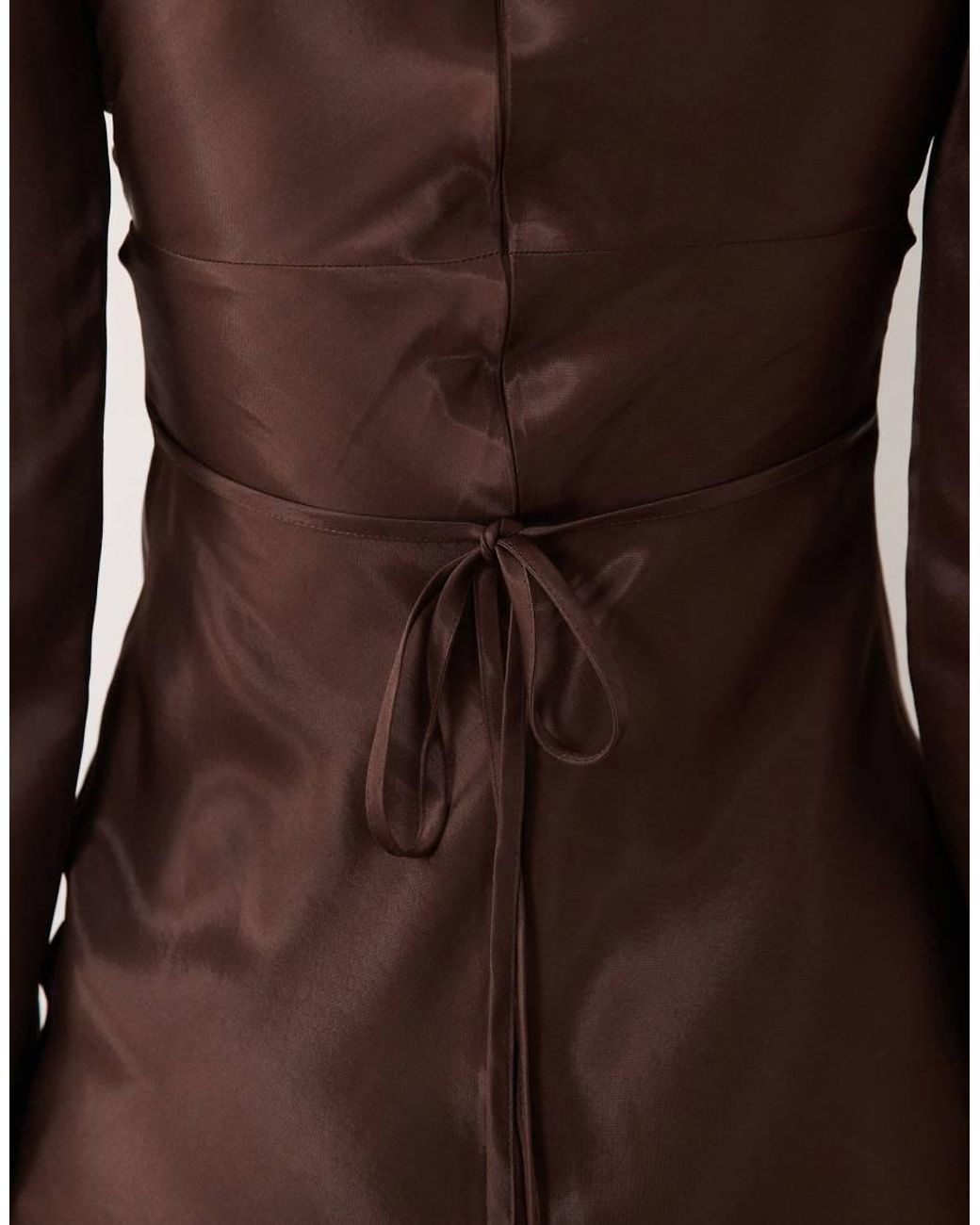 ASOS Brown Satin Bodice Mini Dress With Flared Sleeves