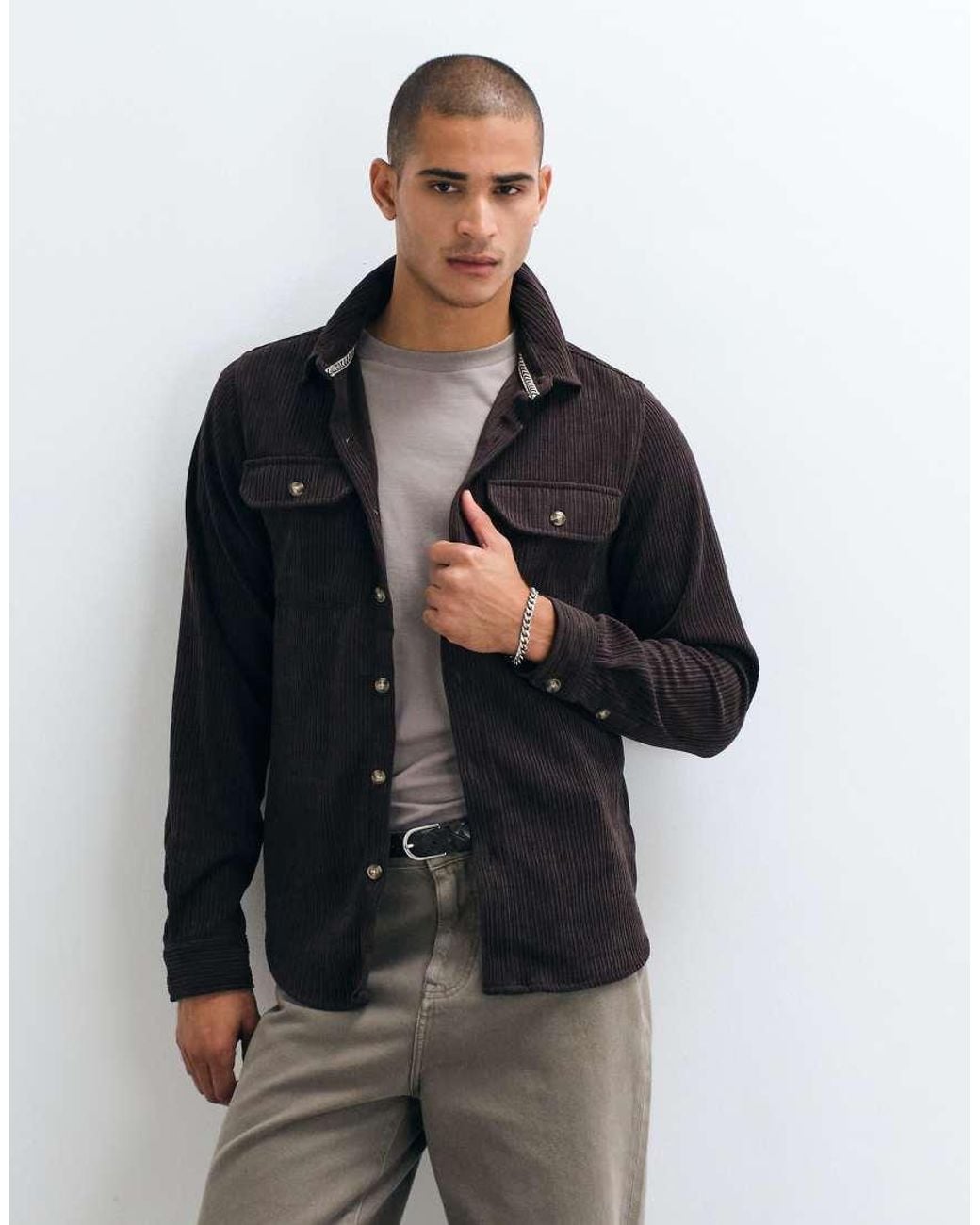 Brave Soul Black Studio Cord Shirt for men