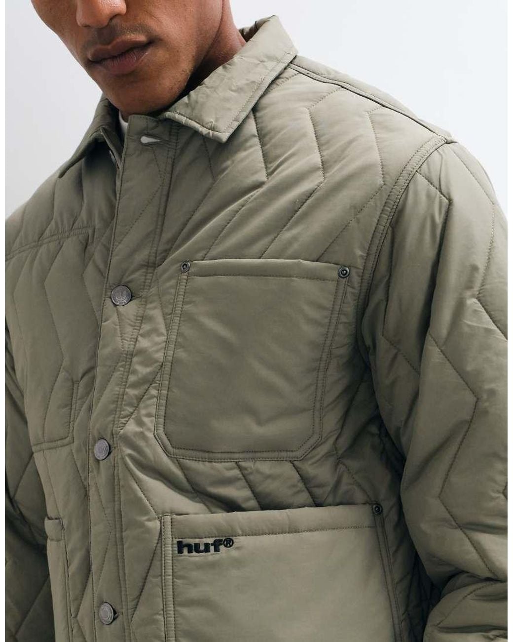 Huf White Zigzag Quilted Padded Chore Jacket for men