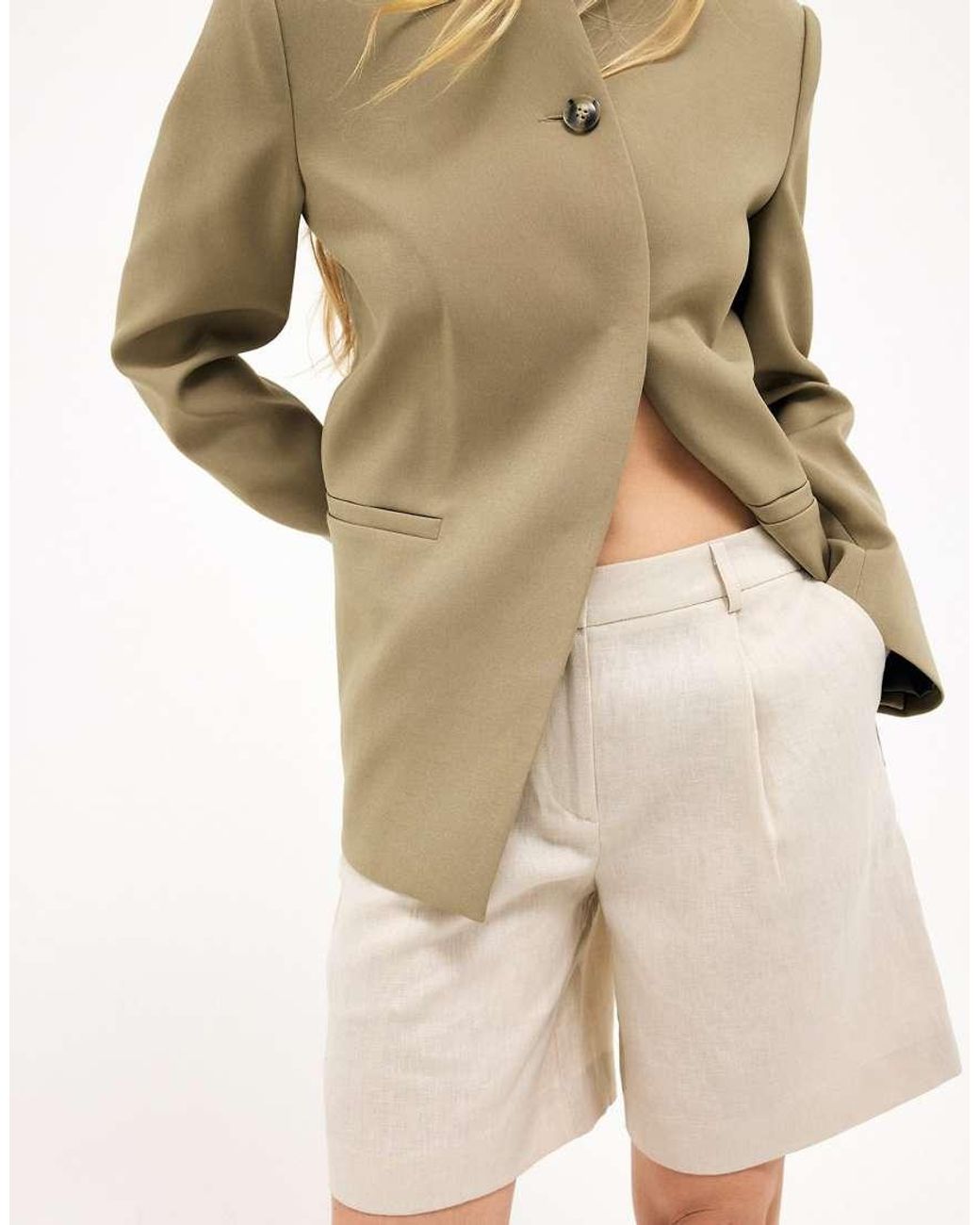 NA-KD Natural Tailored Linen Shorts
