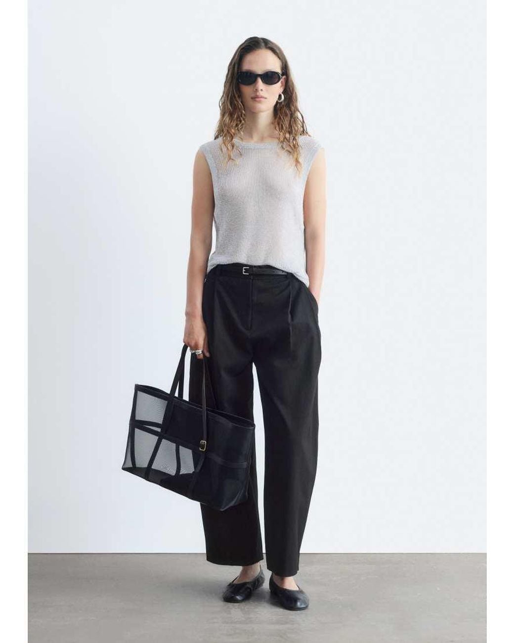& Other Stories White Wide Leg Balloon Shape Pants With Front Pleats