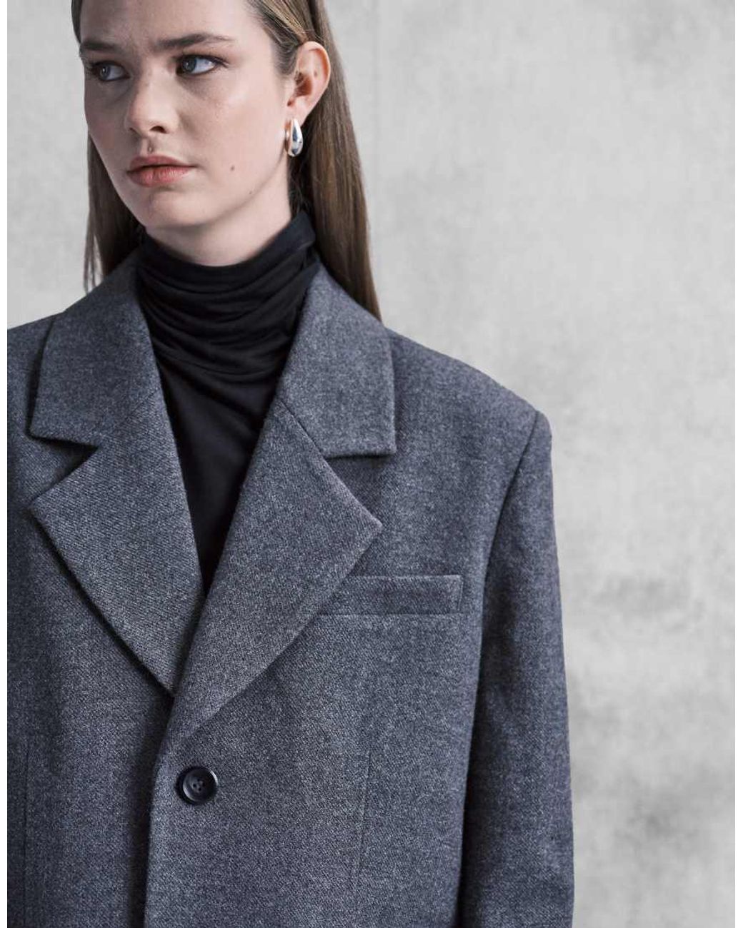 Aria Cove Gray Oversized Wool Look Dropped Shoulder Blazer