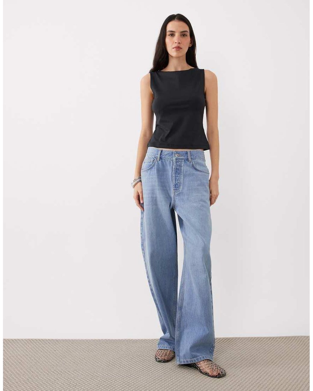 ASOS Black Polyamide Slinky Boat Neck Top