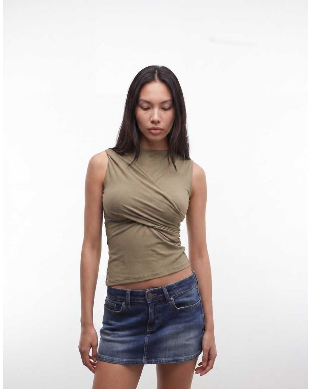 Motel Natural Otso Twist Wrap Short Sleeve Top