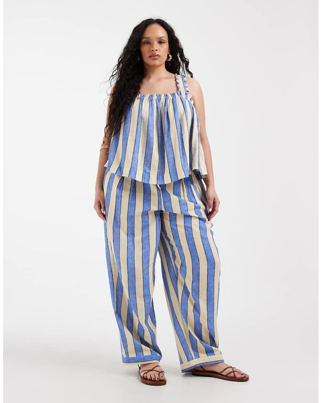 ASOS Blue Asos Design Curve Delilah Beach Cheesecloth Trouser