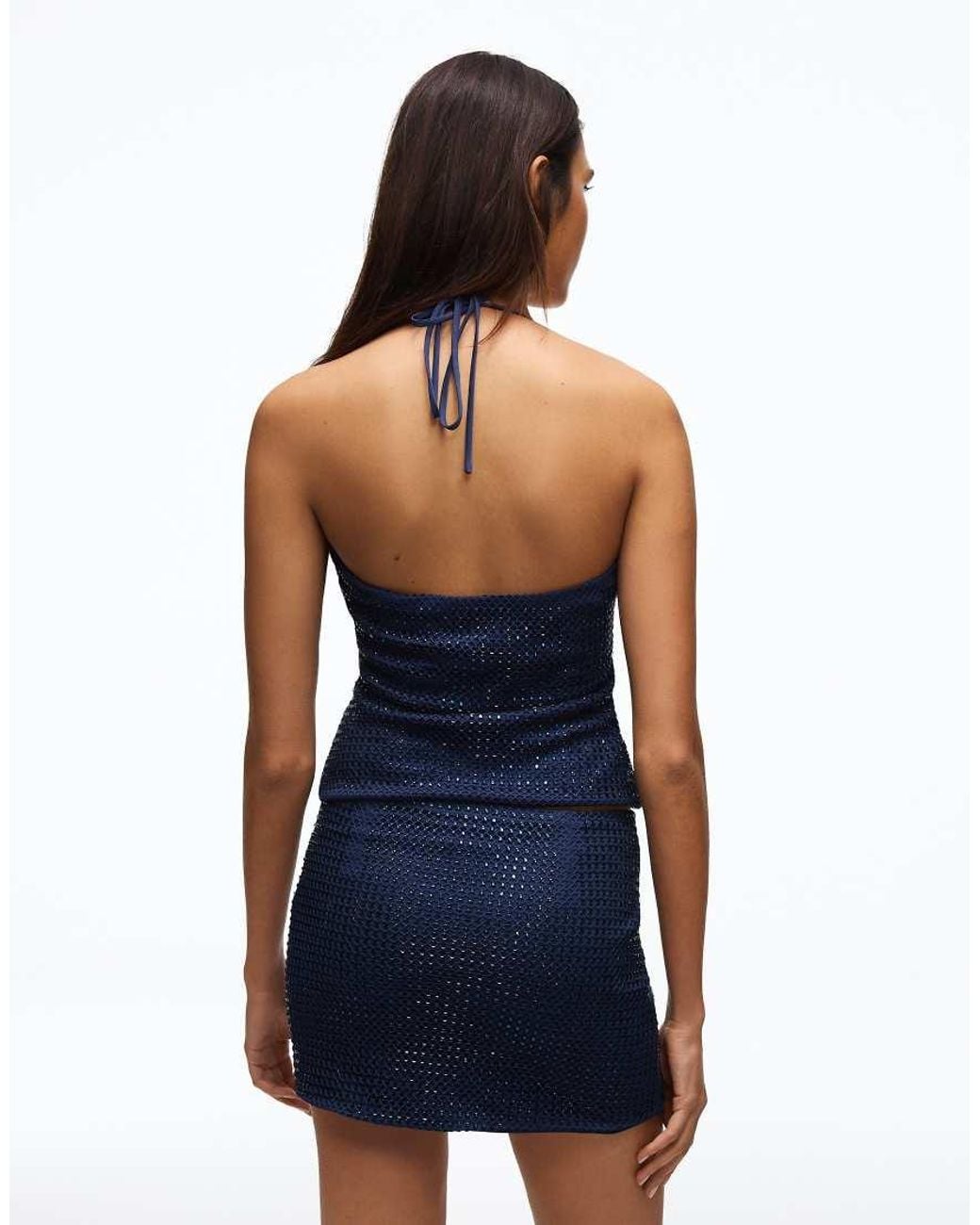 Bershka Blue Rhinestone Effect Mini Skirt