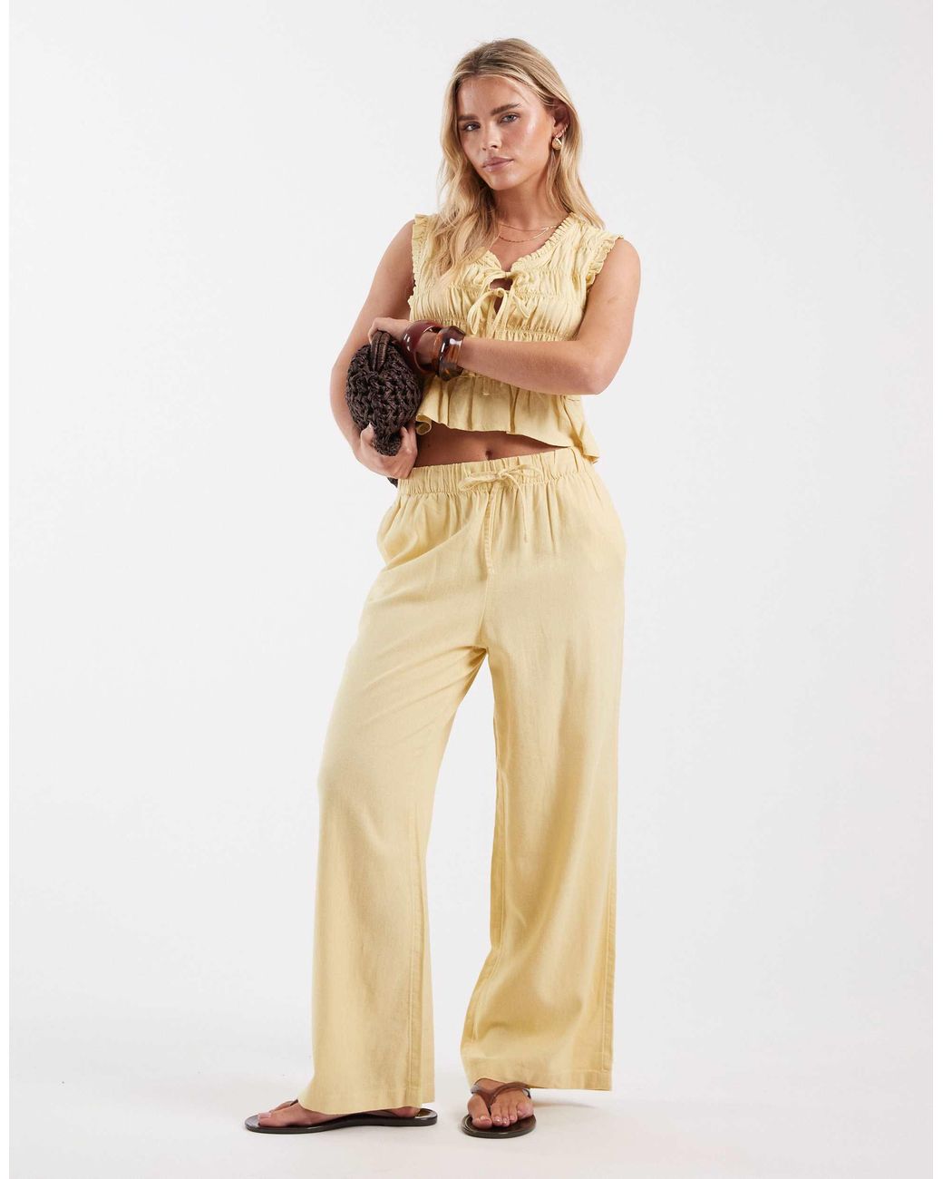 Only Petite Natural Linen Blend Pull On Pants
